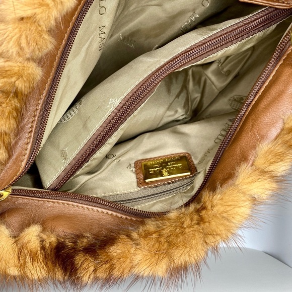 Paolo Masi Mink Fur Authentic NWOT Italian Shoulder Bag with Leather & Gold Trim - Picture 8 of 15